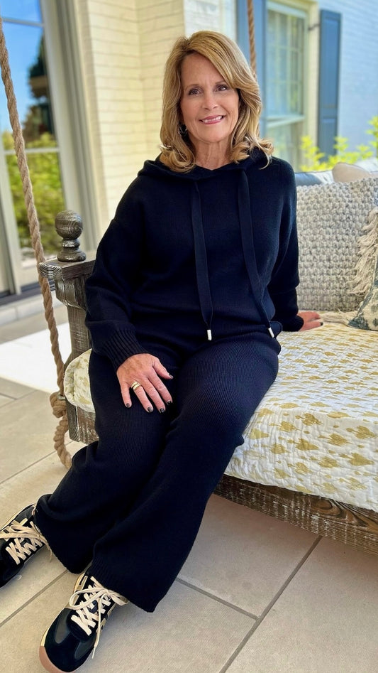 Sweater Knit Wide Leg Pants - Black