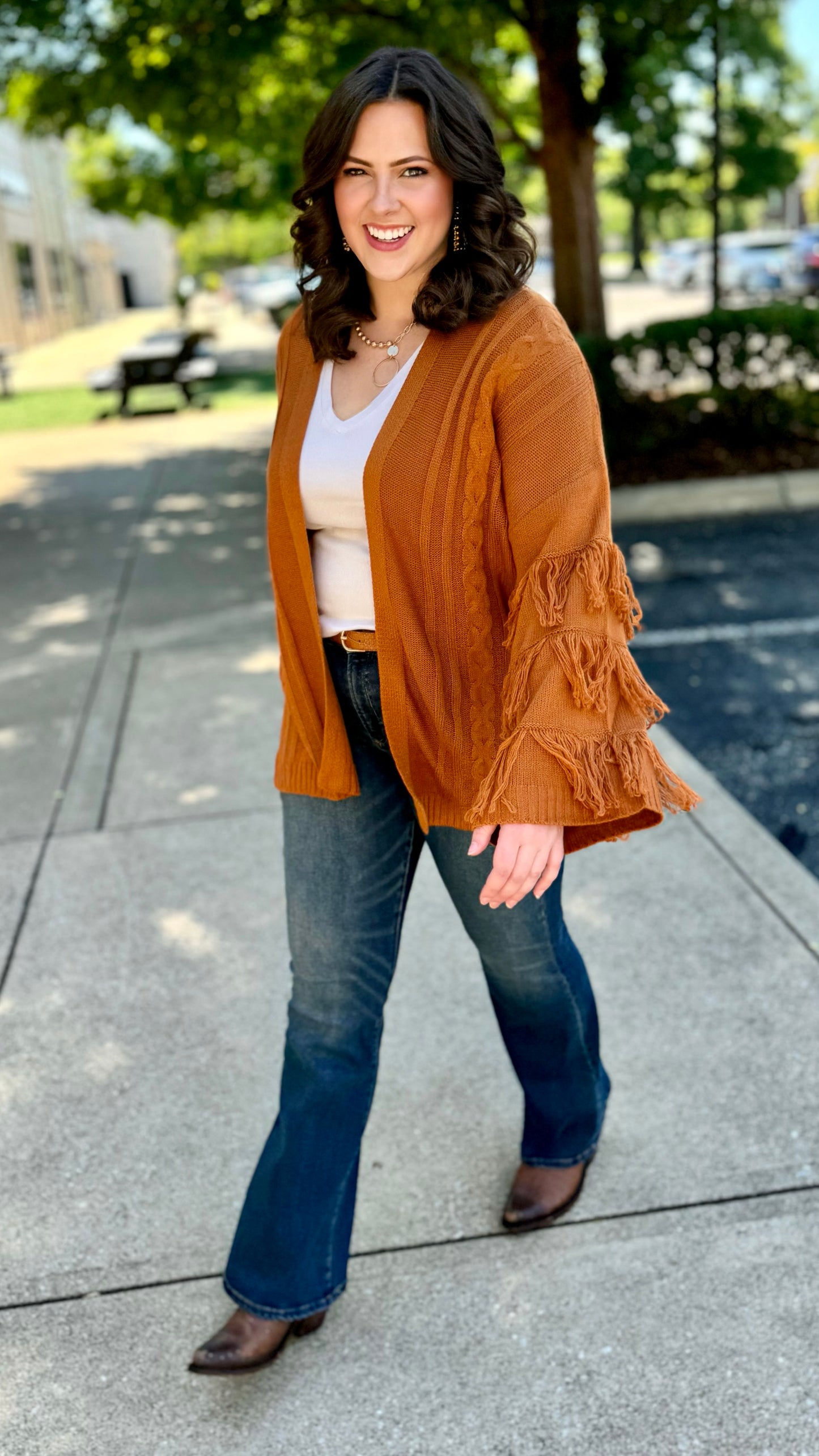 Camel Fringe Sleeve Cardigan