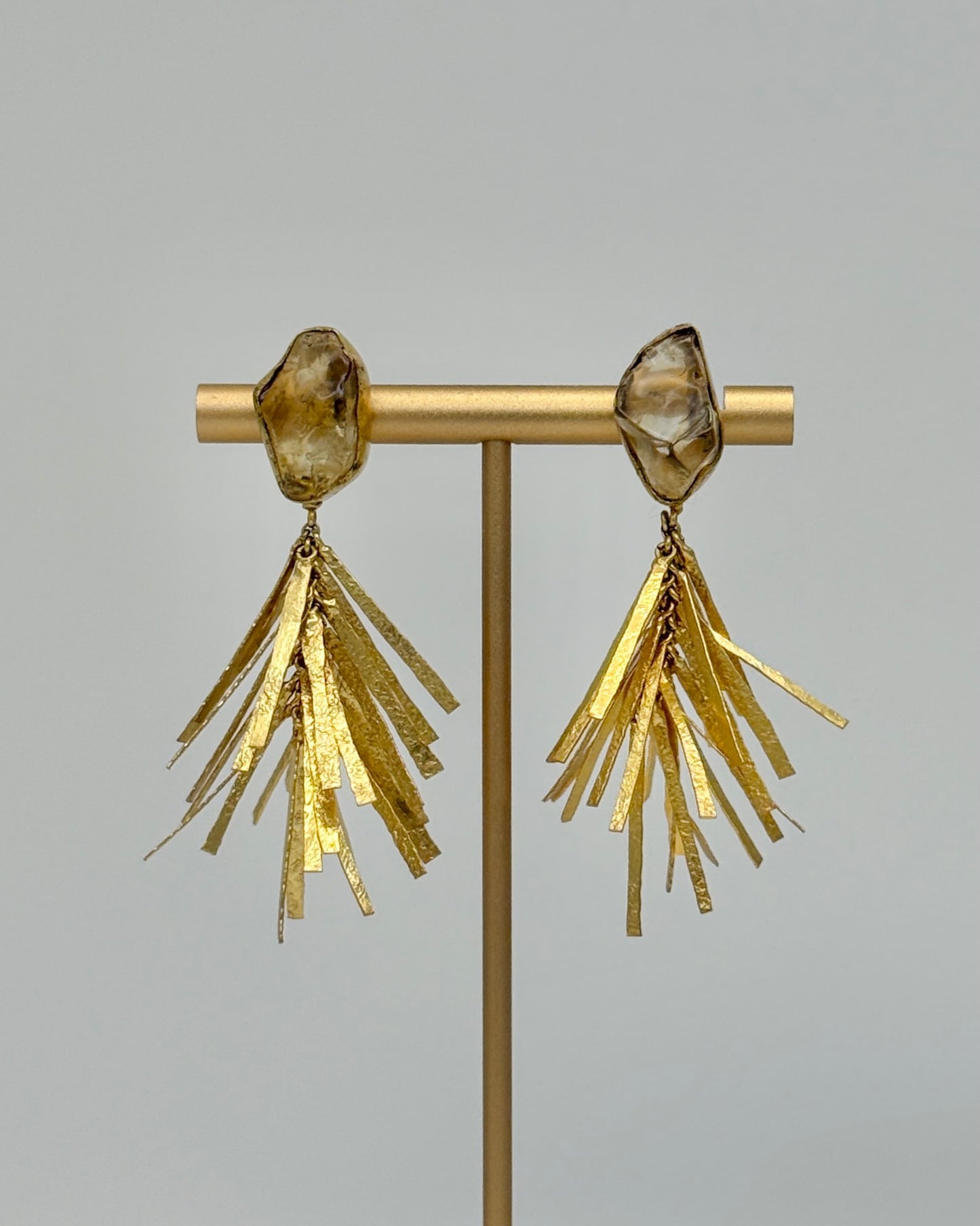 Amber Stone & Fringe Earrings