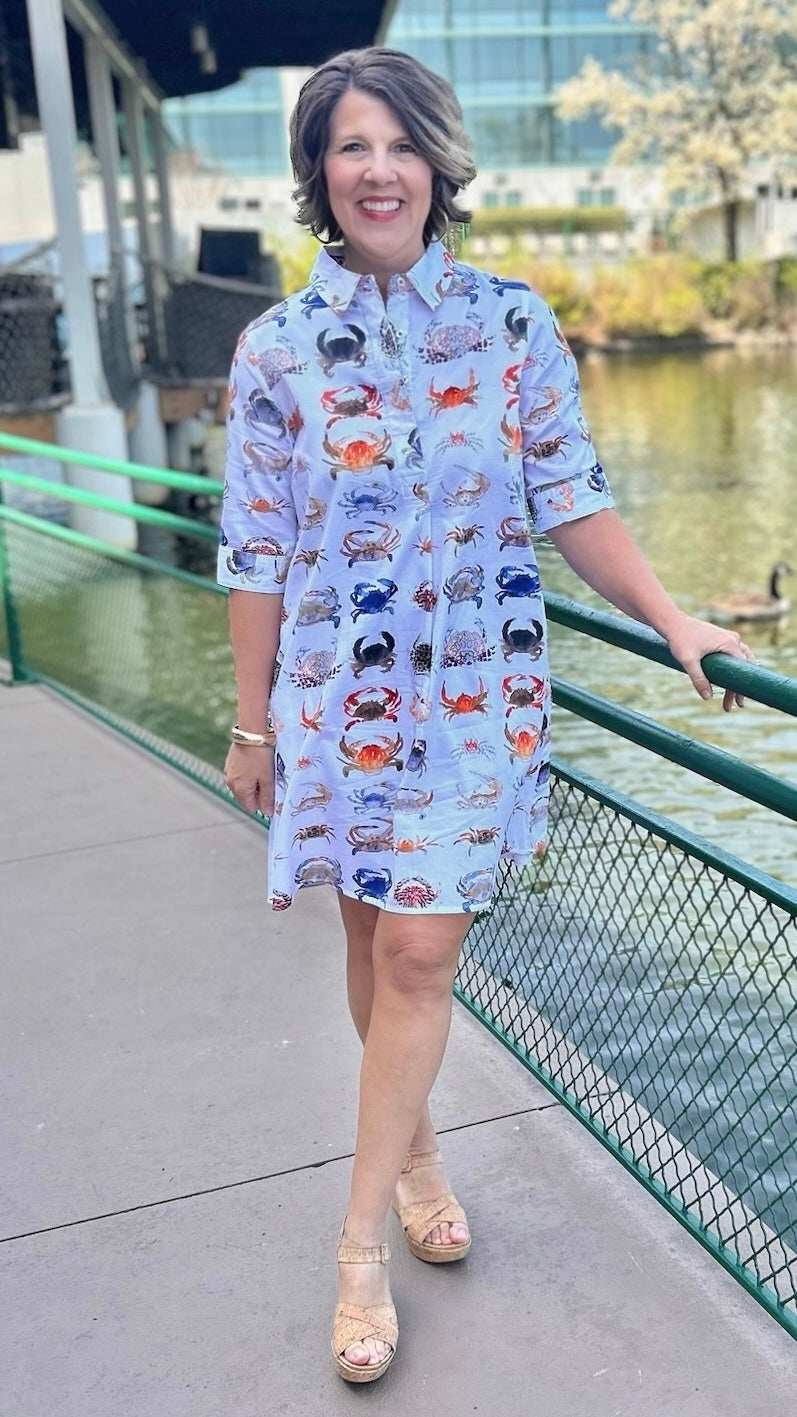 Dizzy Lizzy Chatham Dress - White With Crabs