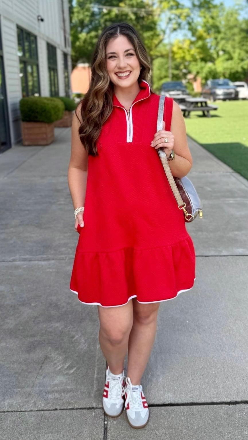Jane Sporty Zip Dress - Red