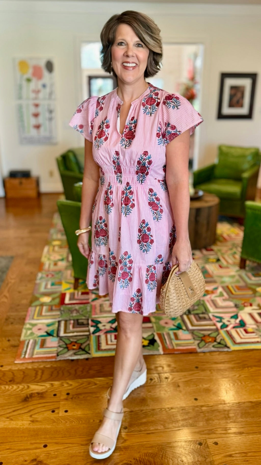 Uncle Frank Pink Stripe Shirred Front Dress