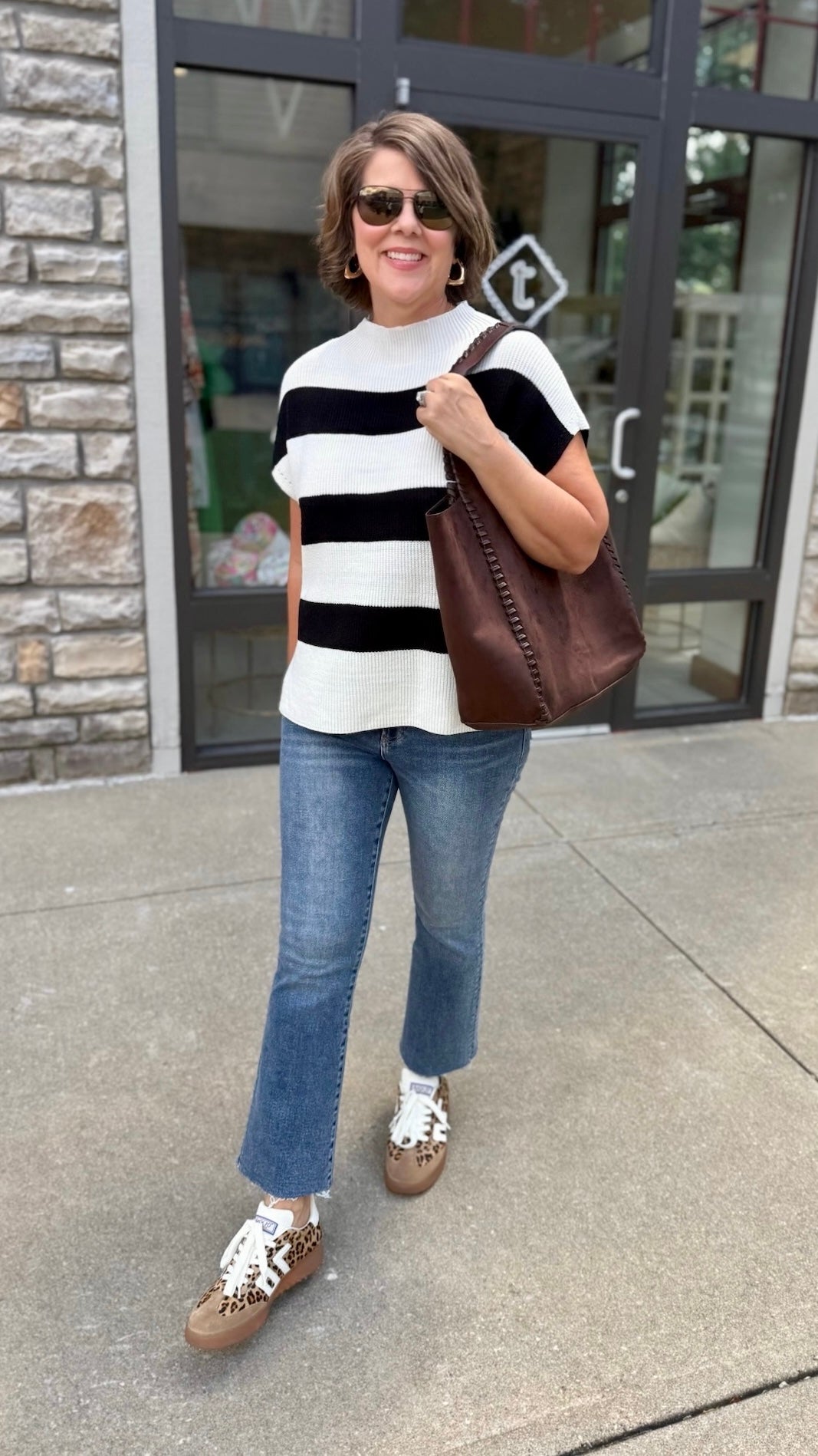 Paige Stripe Sleeveless Sweater - Black & White