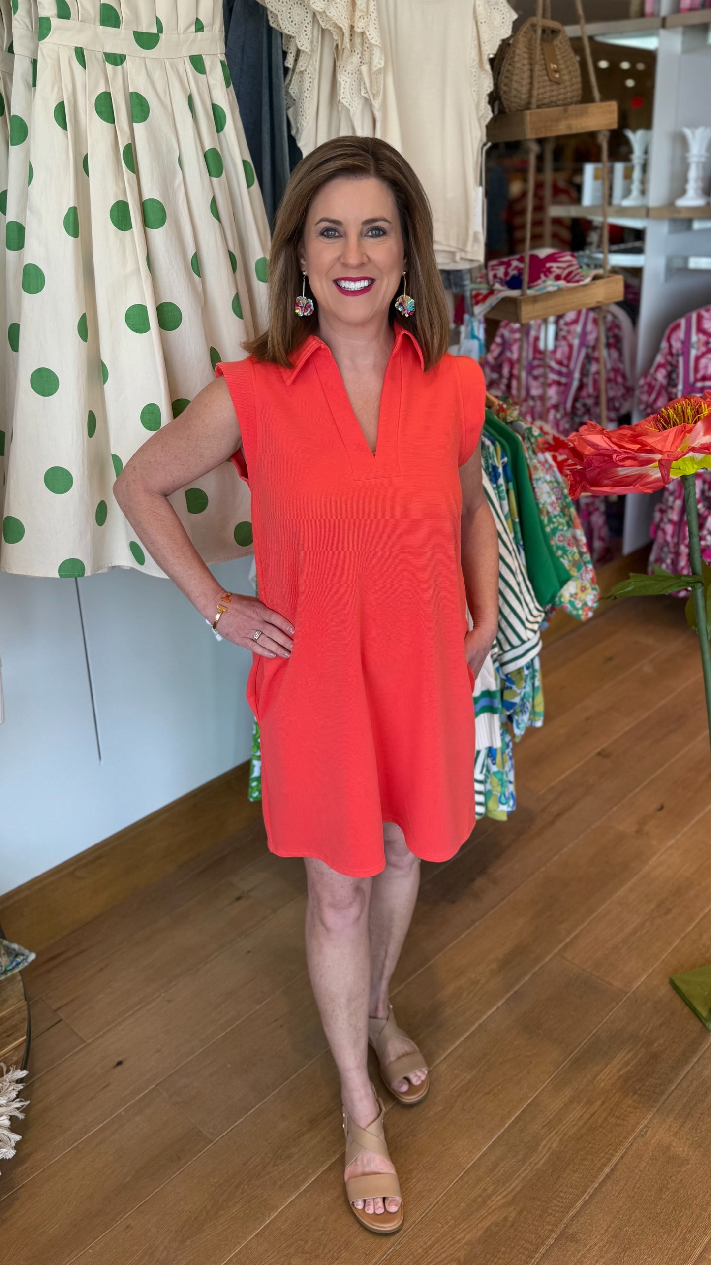 Lilian Ribbed Collared Dress - Orange