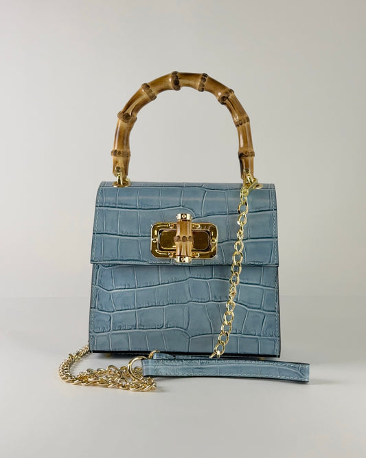 German Fuentes Bamboo Leather Bag - Sky Blue