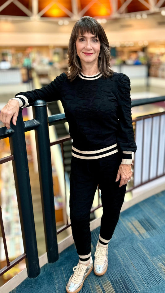 Emily McCarthy Downtown Knit Cheetah Jogger - Black