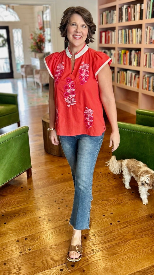 Izzy Floral Top - Tomato