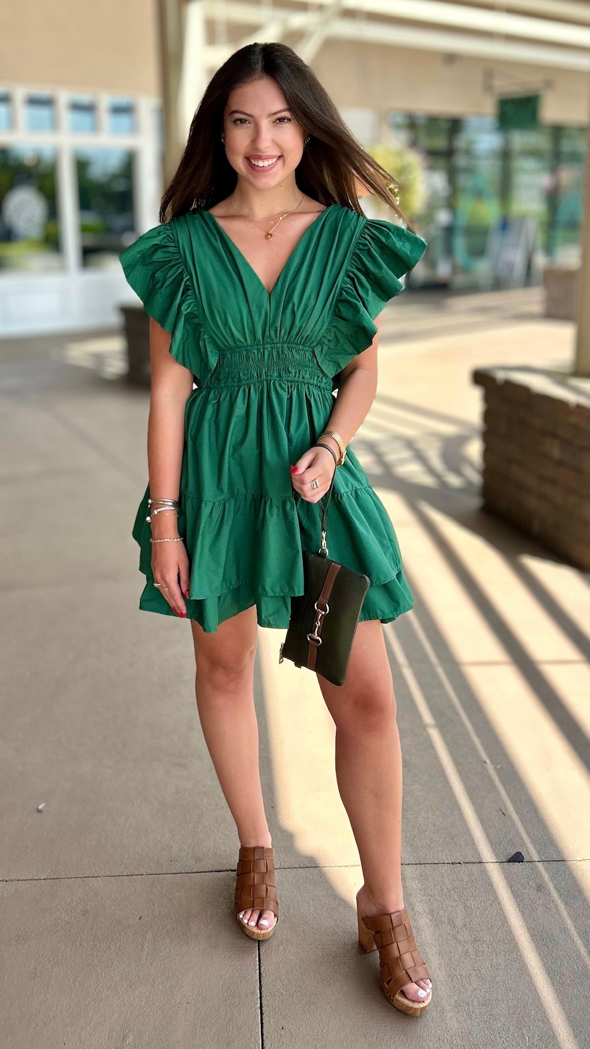 Tiered Flutter Fabulous Dress - Hunter Green