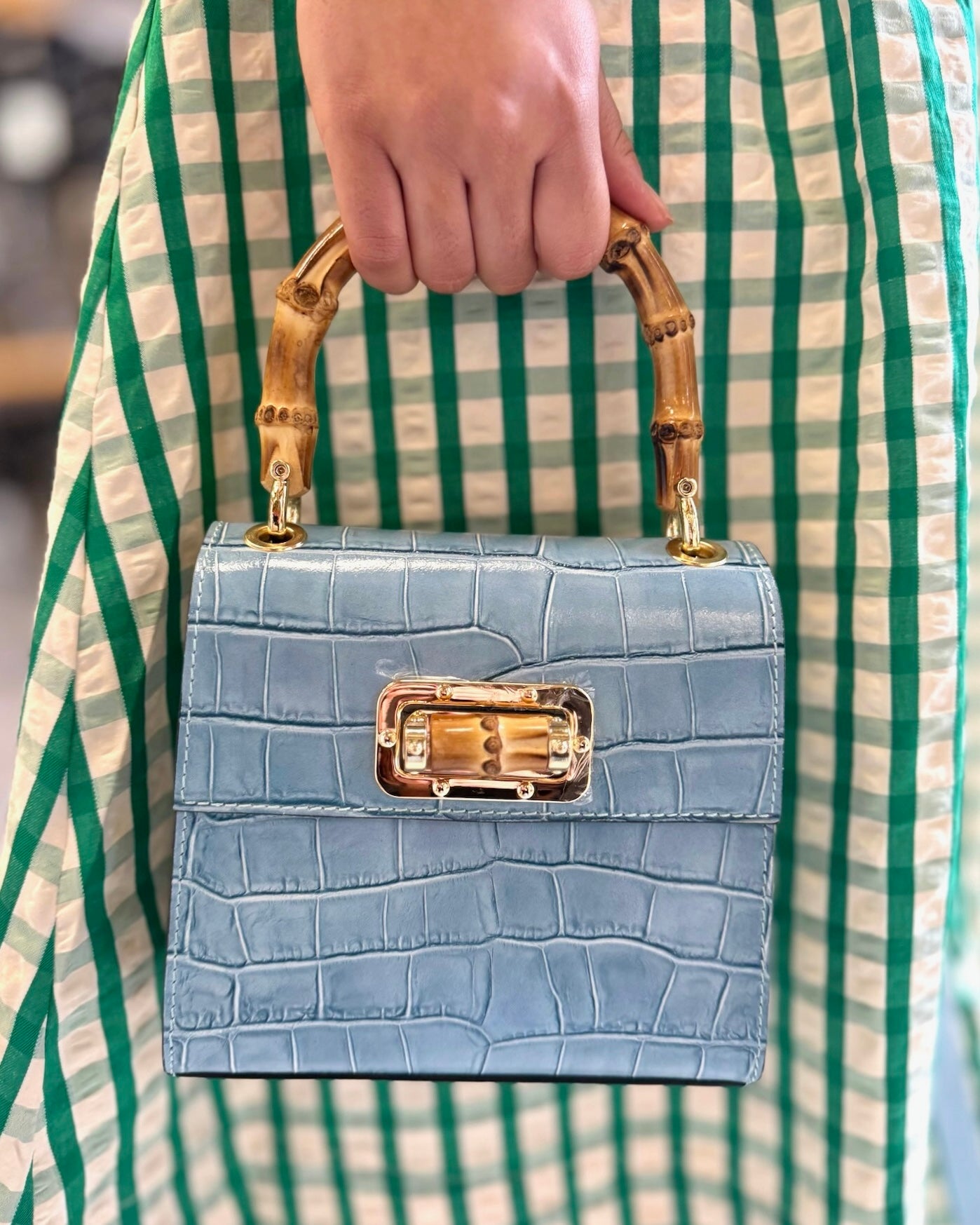 German Fuentes Bamboo Leather Bag - Sky Blue