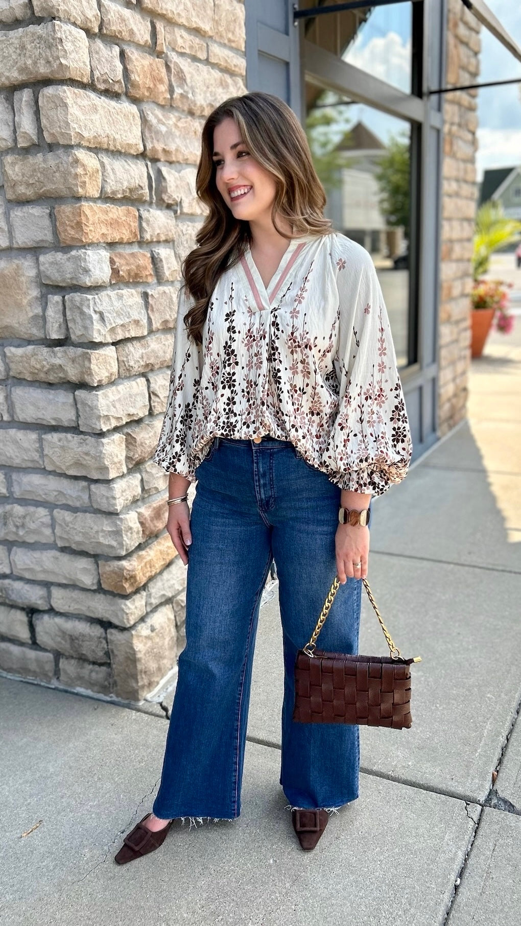 Maddie Floral Long Sleeve Top - Ecru