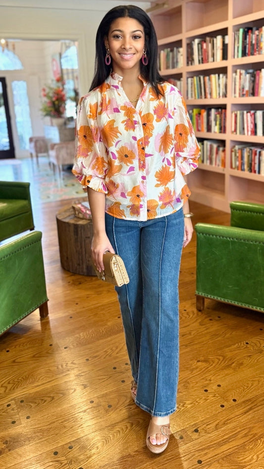 Alice Bright Floral Blouse - Orange