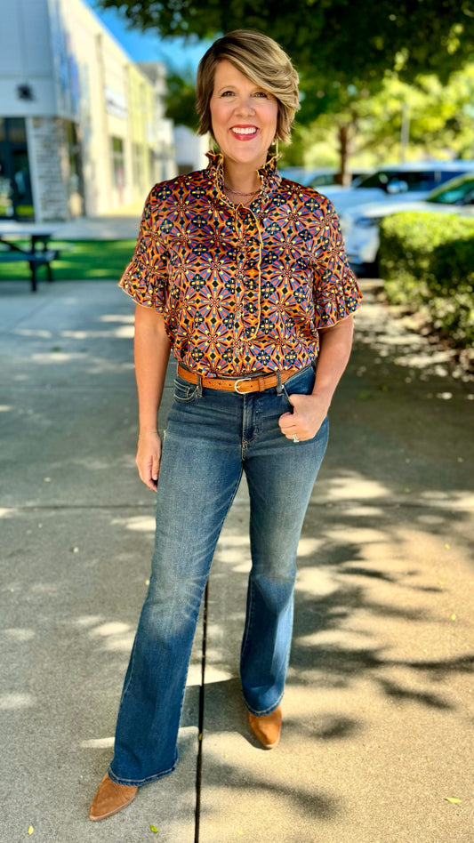 Ivy Jane Autumnal Ruffle Silky Blouse