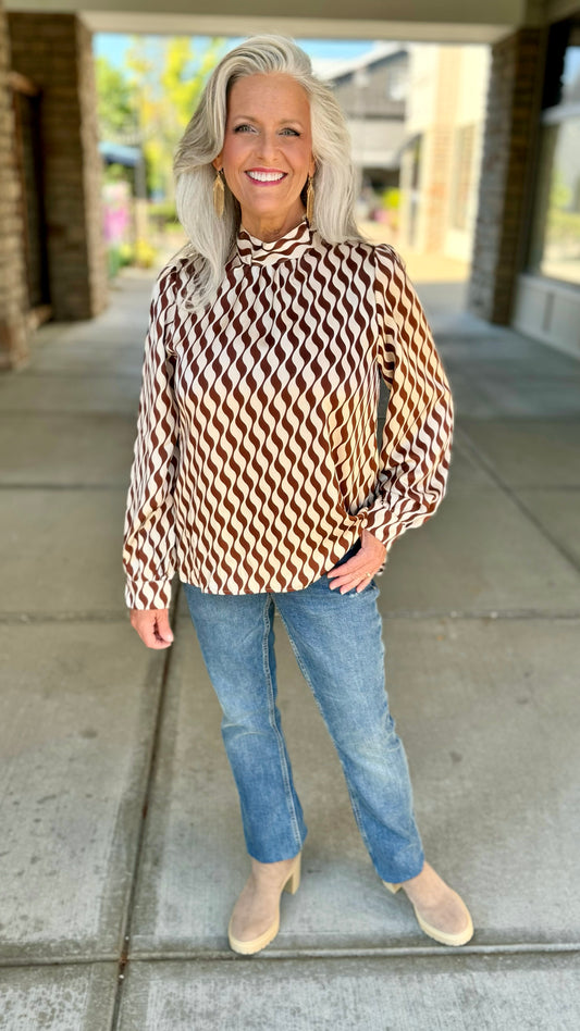 Wonderfully Wavy Tie Back Top - Brown
