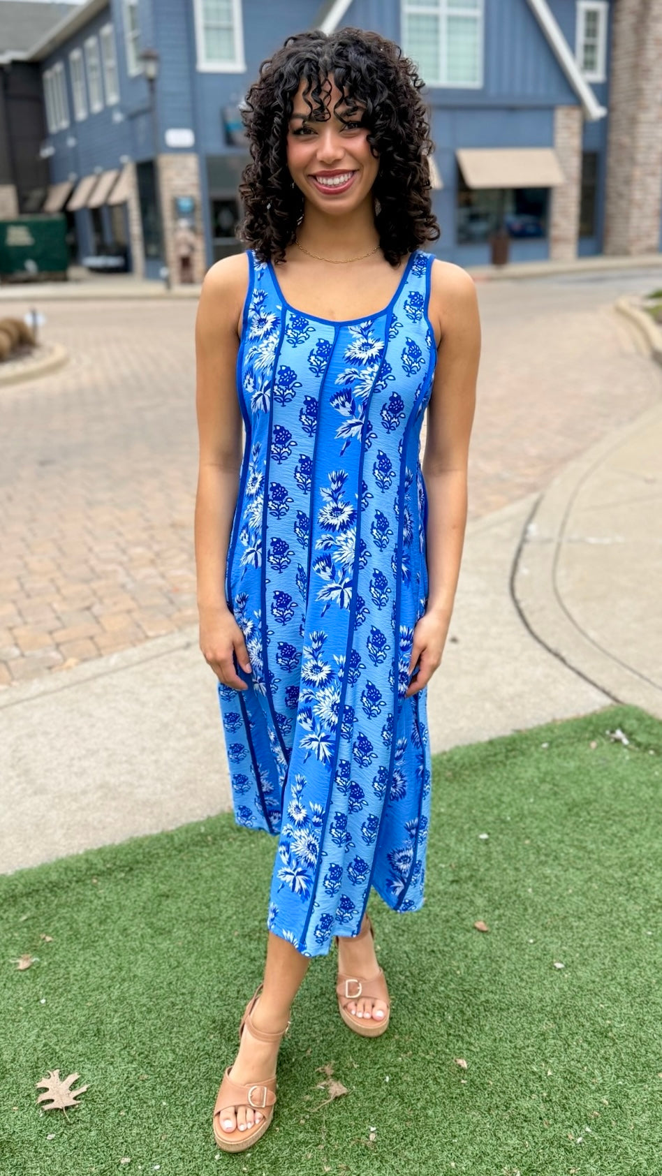 Harper Floral Pattern Dress - Blue Mix
