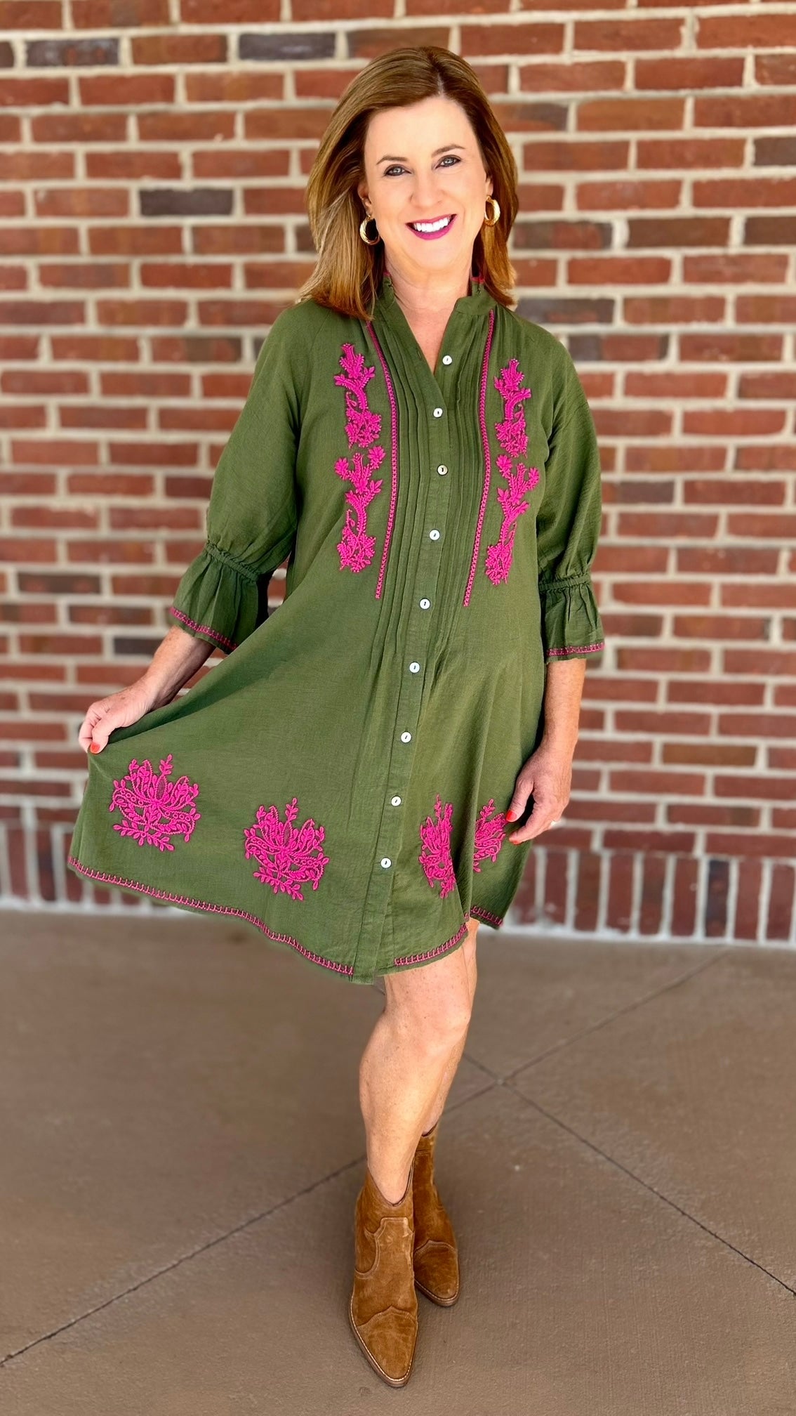 Uncle Frank Embroidered Beauty Dress - Olive