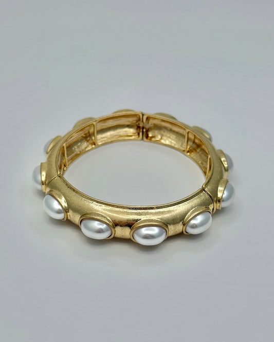 Oval Gold Pearl Domed Bracelet