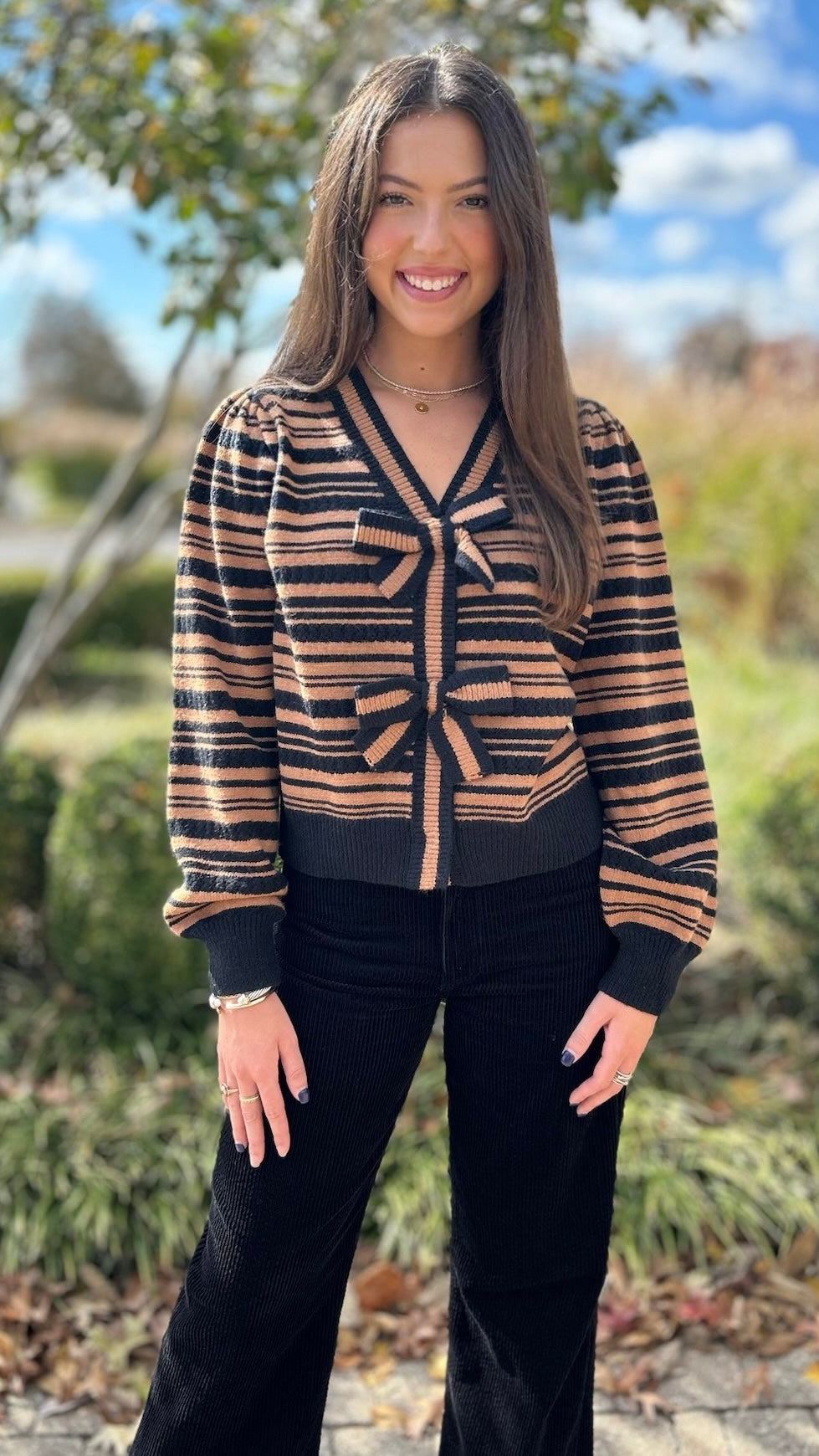 Mocha Stripe Bow Sweater