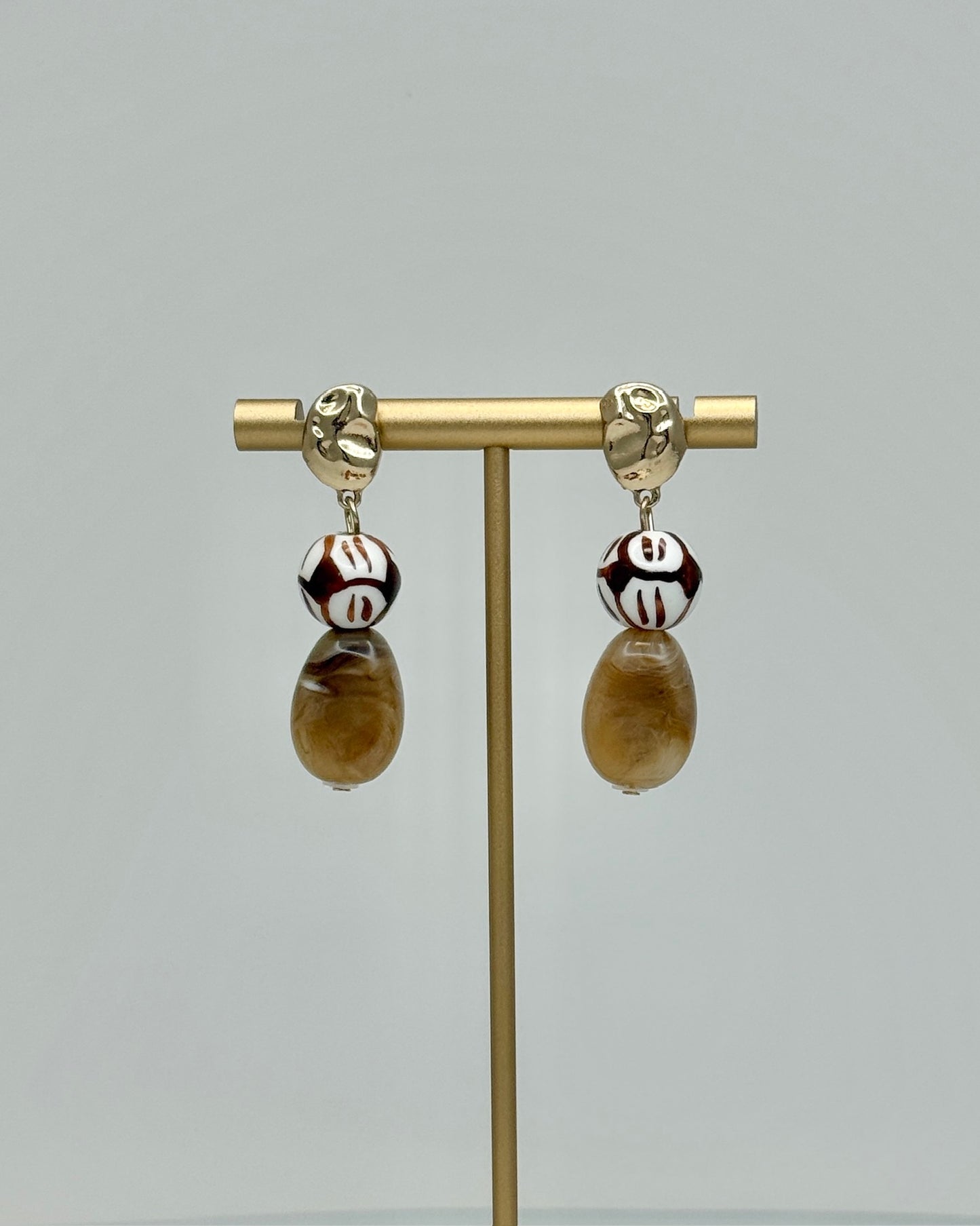 Ceramic Bead Earrings - Brown