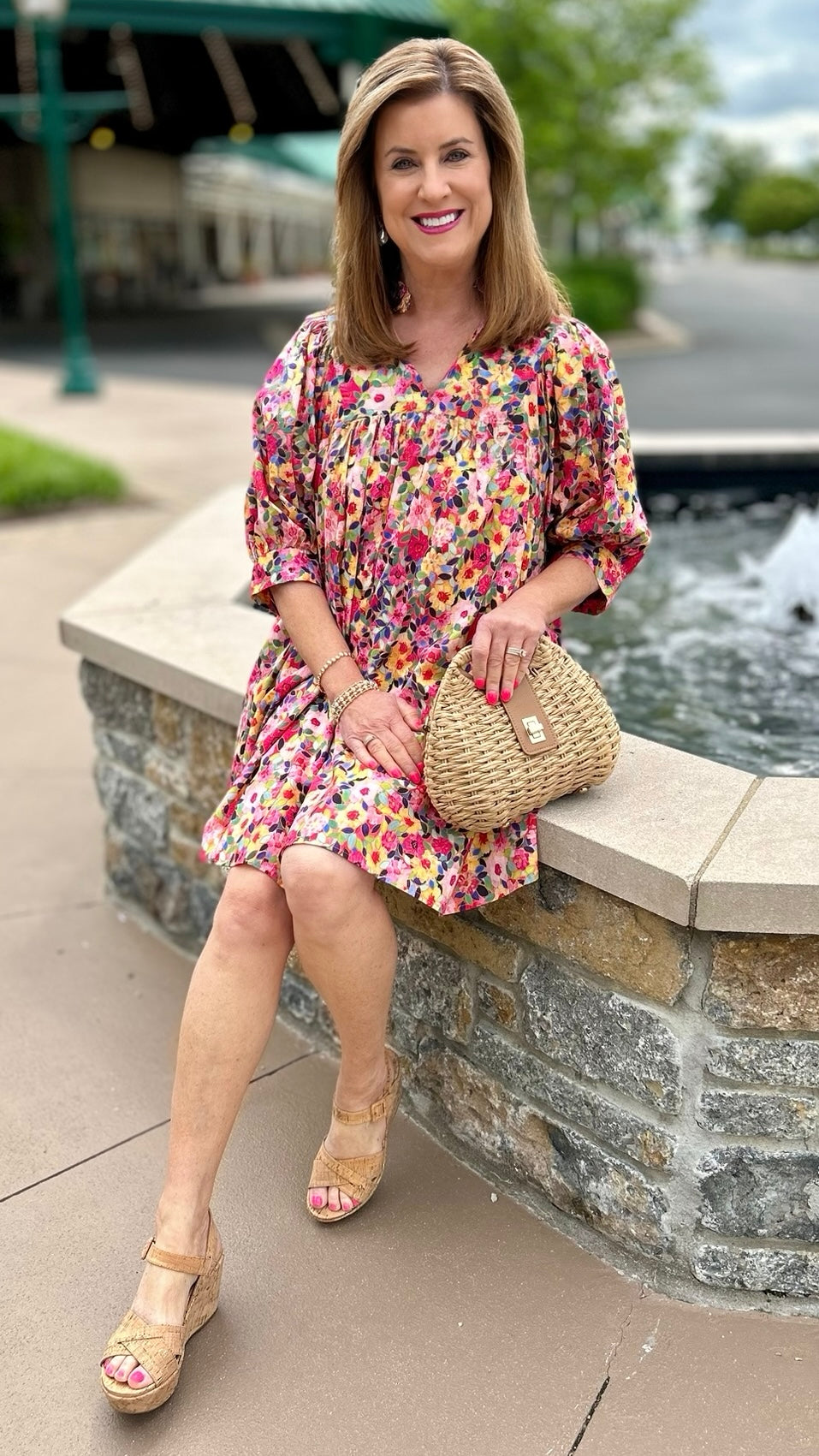 Francesca Floral Mini Dress - Pink Multi