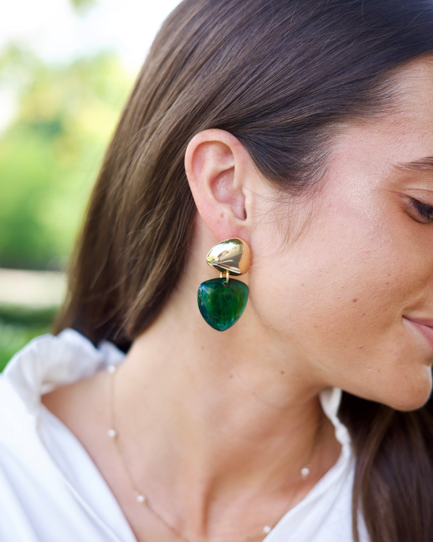 Triangle Drop Earrings - Emerald