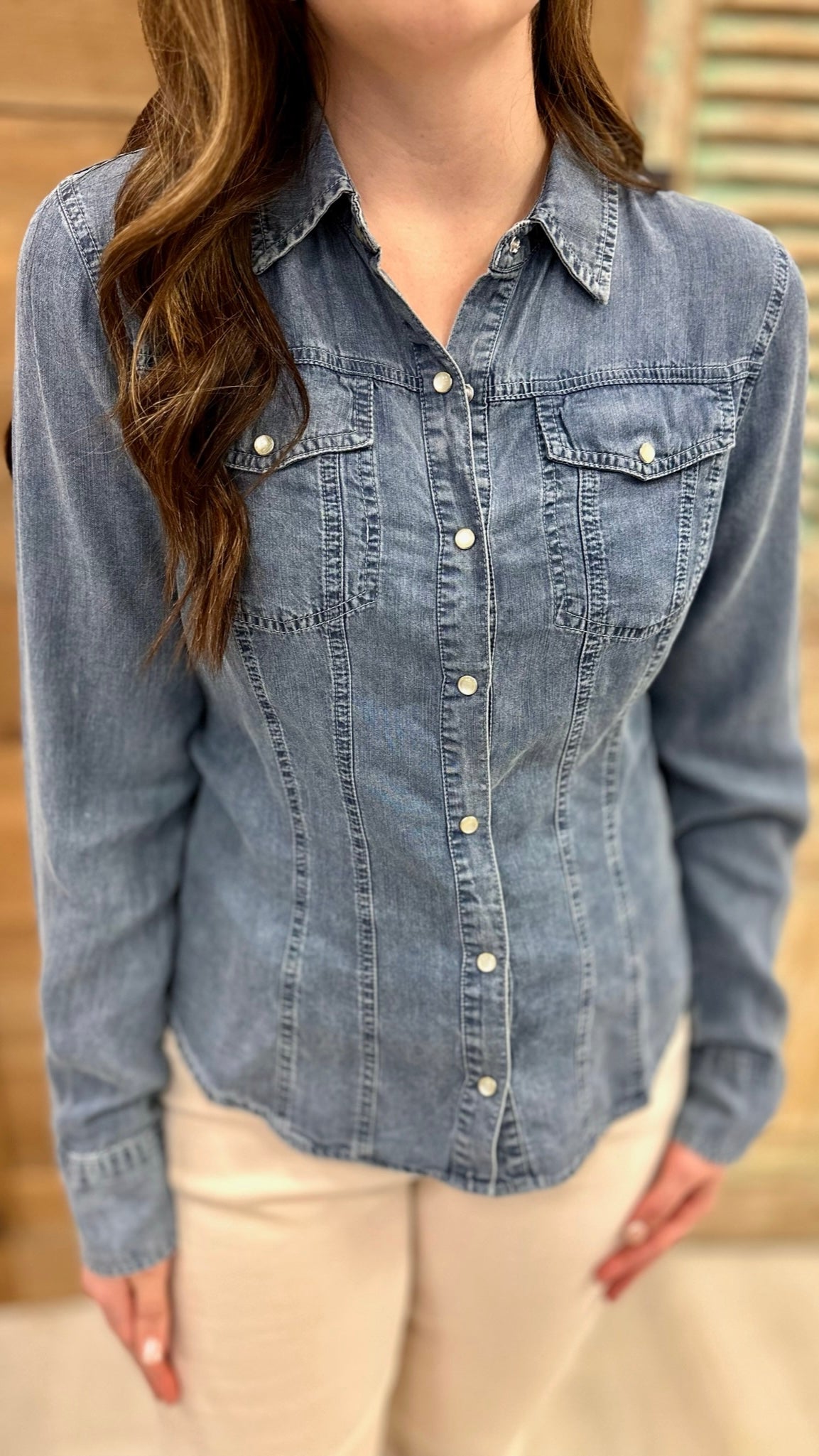 Dear John Delilah Denim Snap Button Top