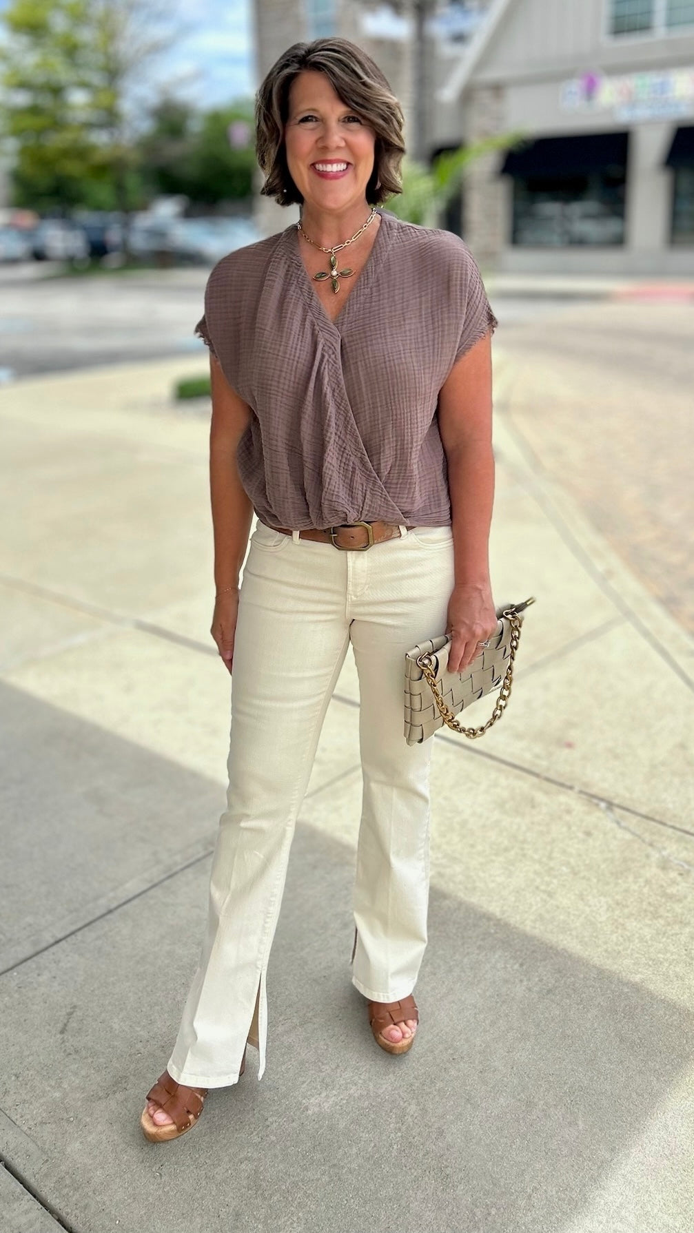 Michael Stars Evie Faux Wrap Top - Cobblestone