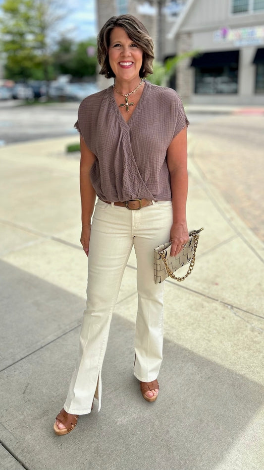 Michael Stars Evie Faux Wrap Top - Cobblestone