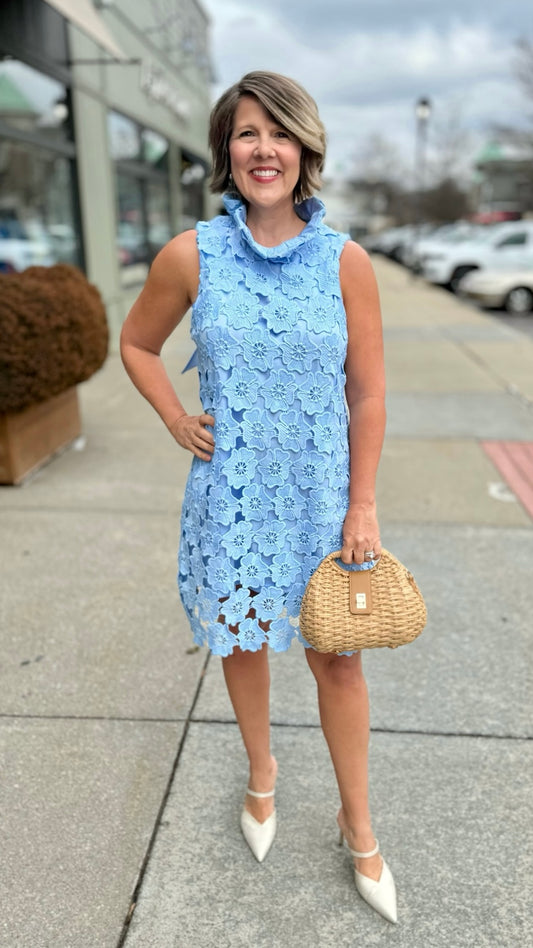 Lucy Light Blue Floral Lace Dress