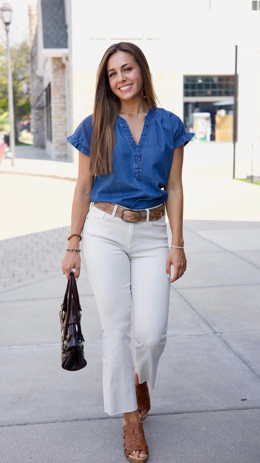 Rebecca Denim Ruffle Sleeve Top