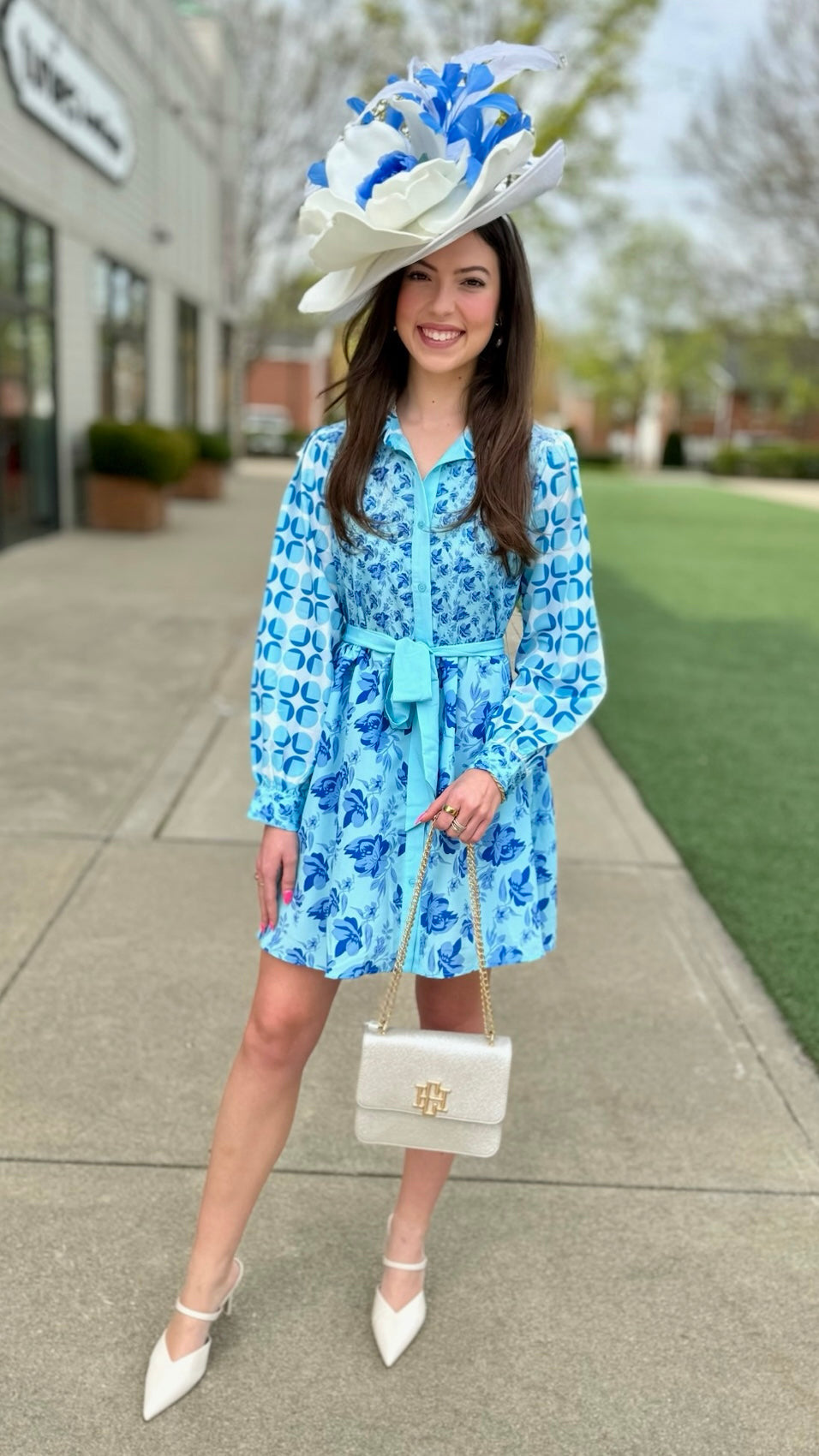 Bailey Abstract Floral Button Up Dress - Aqua