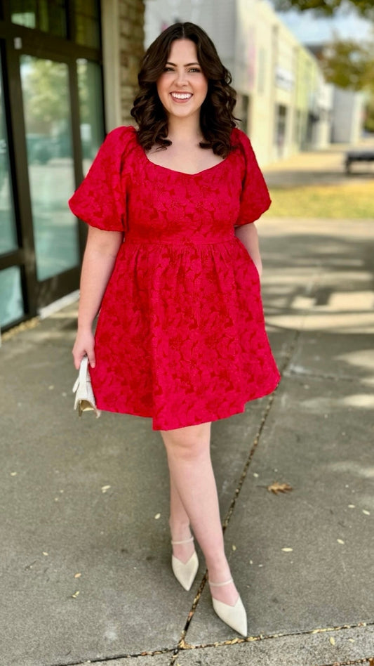 Red Jacquard Bubble Dress