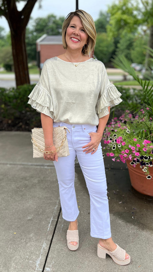 Ruffle Sleeve Champagne Blouse