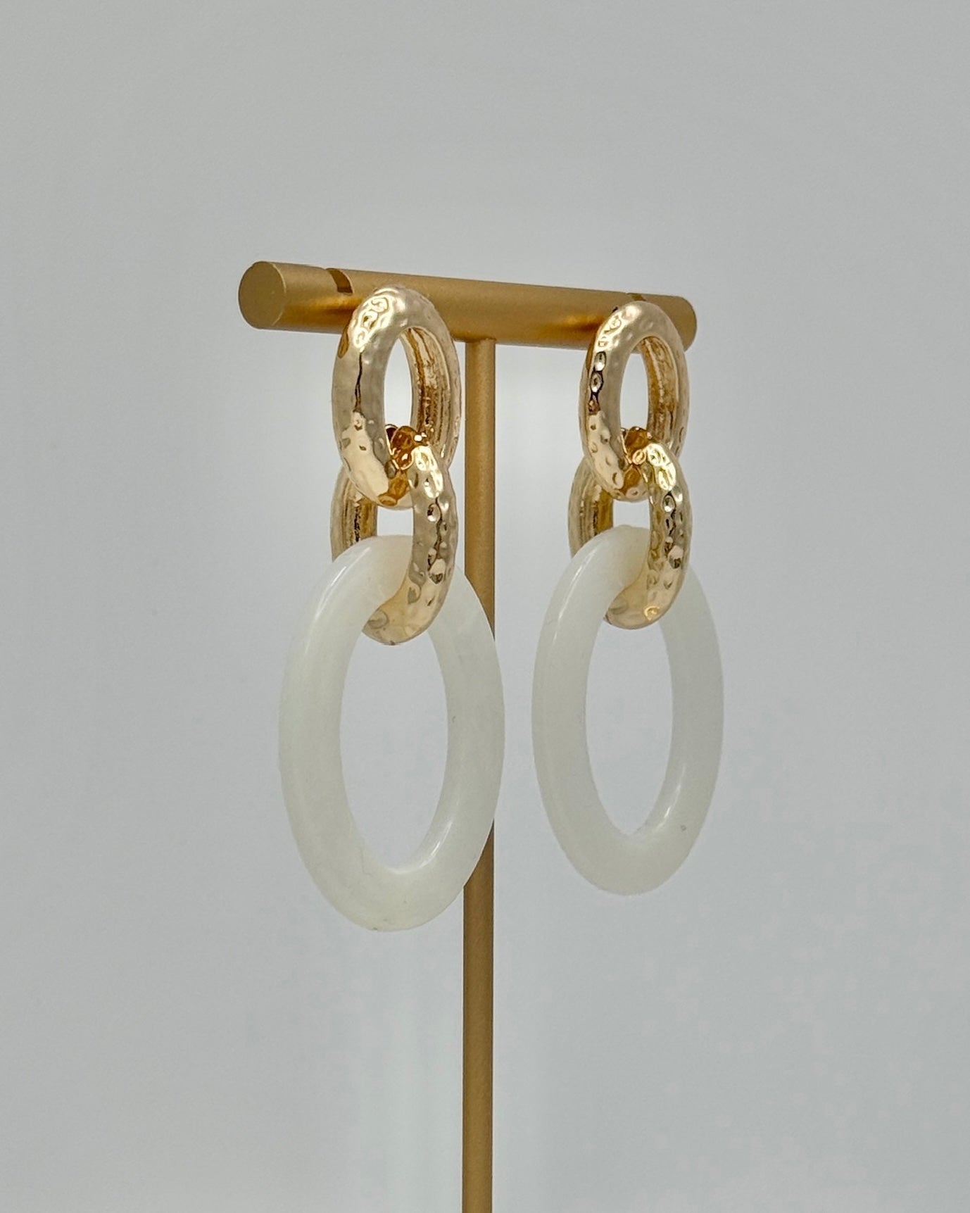 Gold & Acrylic Oval Earrings - Ivory
