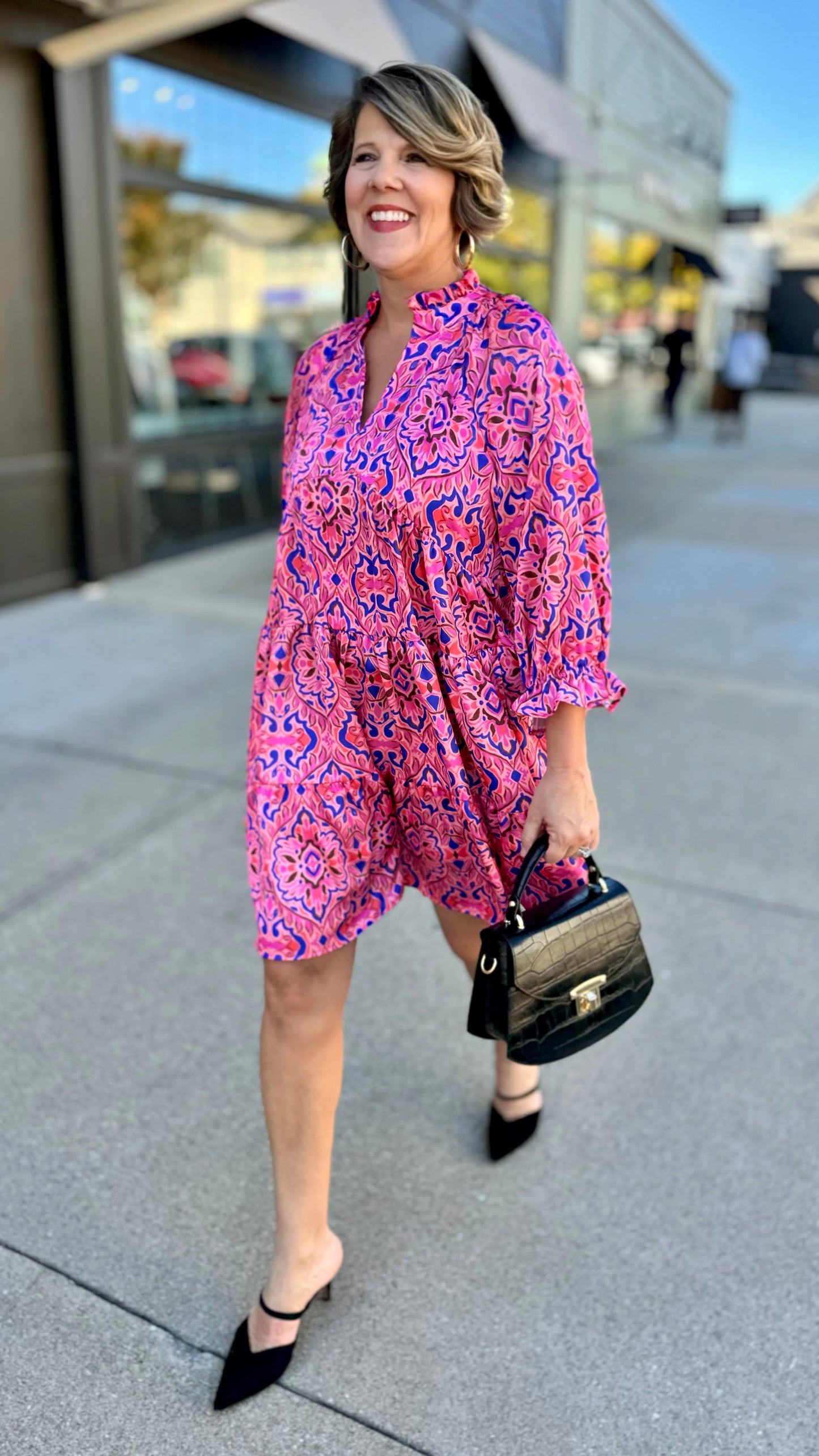 Ivy Jane Pink Silky Tile Tiered Dress