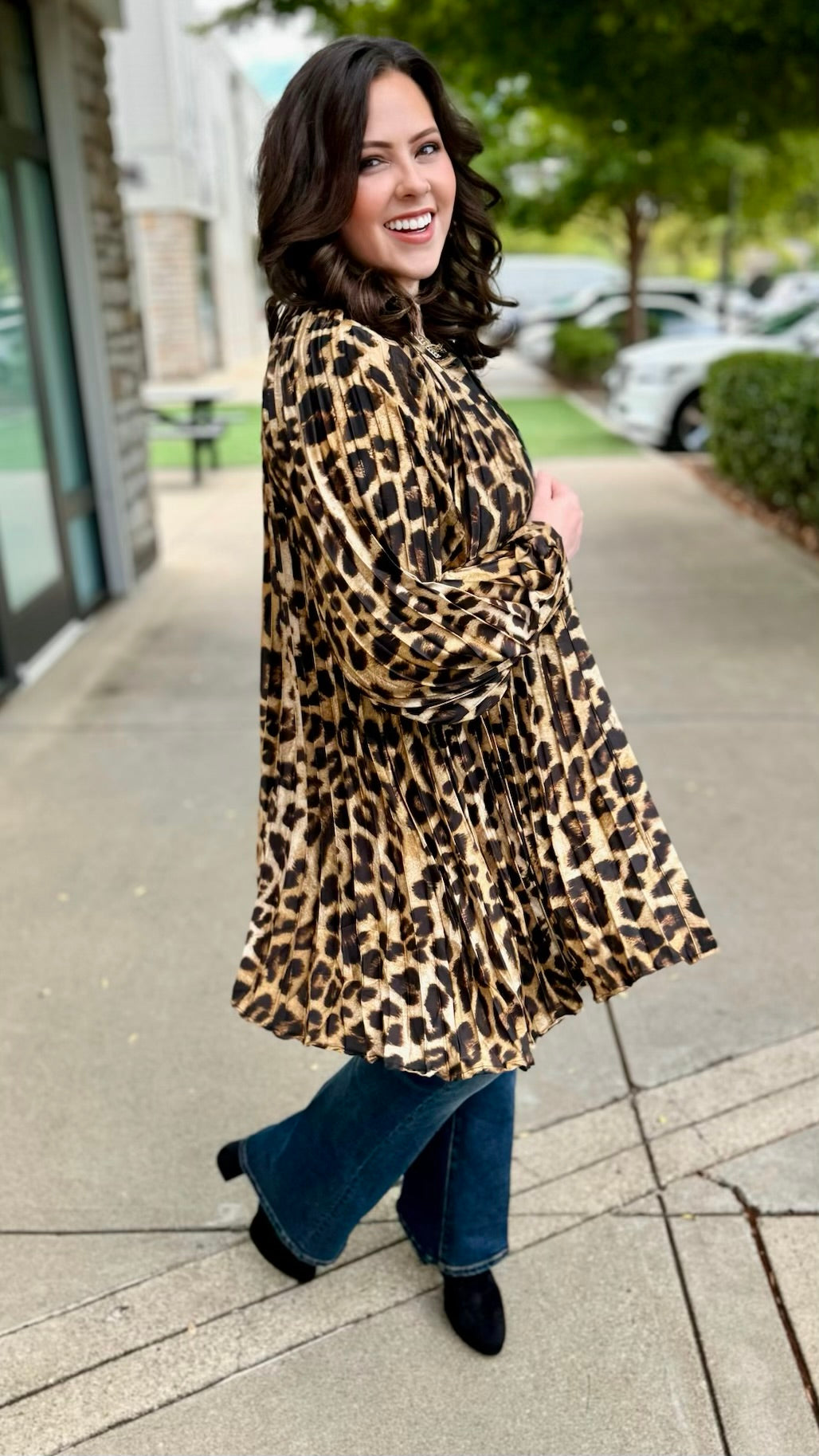 Leopard Pleated Button Up Dress