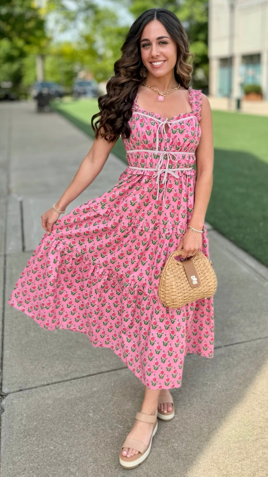 Fabulous Florals Midi Dress - Pink