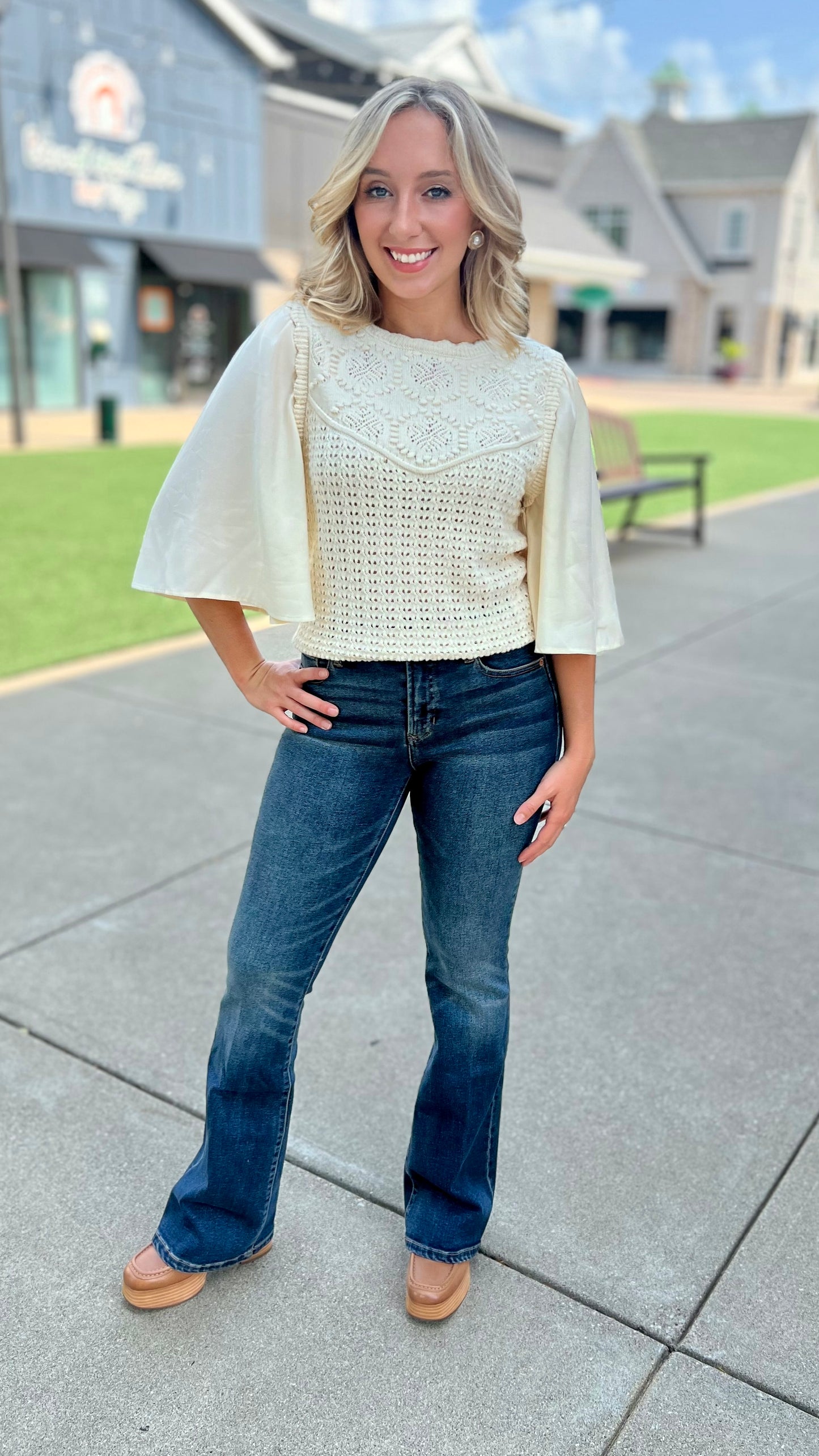 Another Love Crochet Drape Sleeve Sweater - Cream