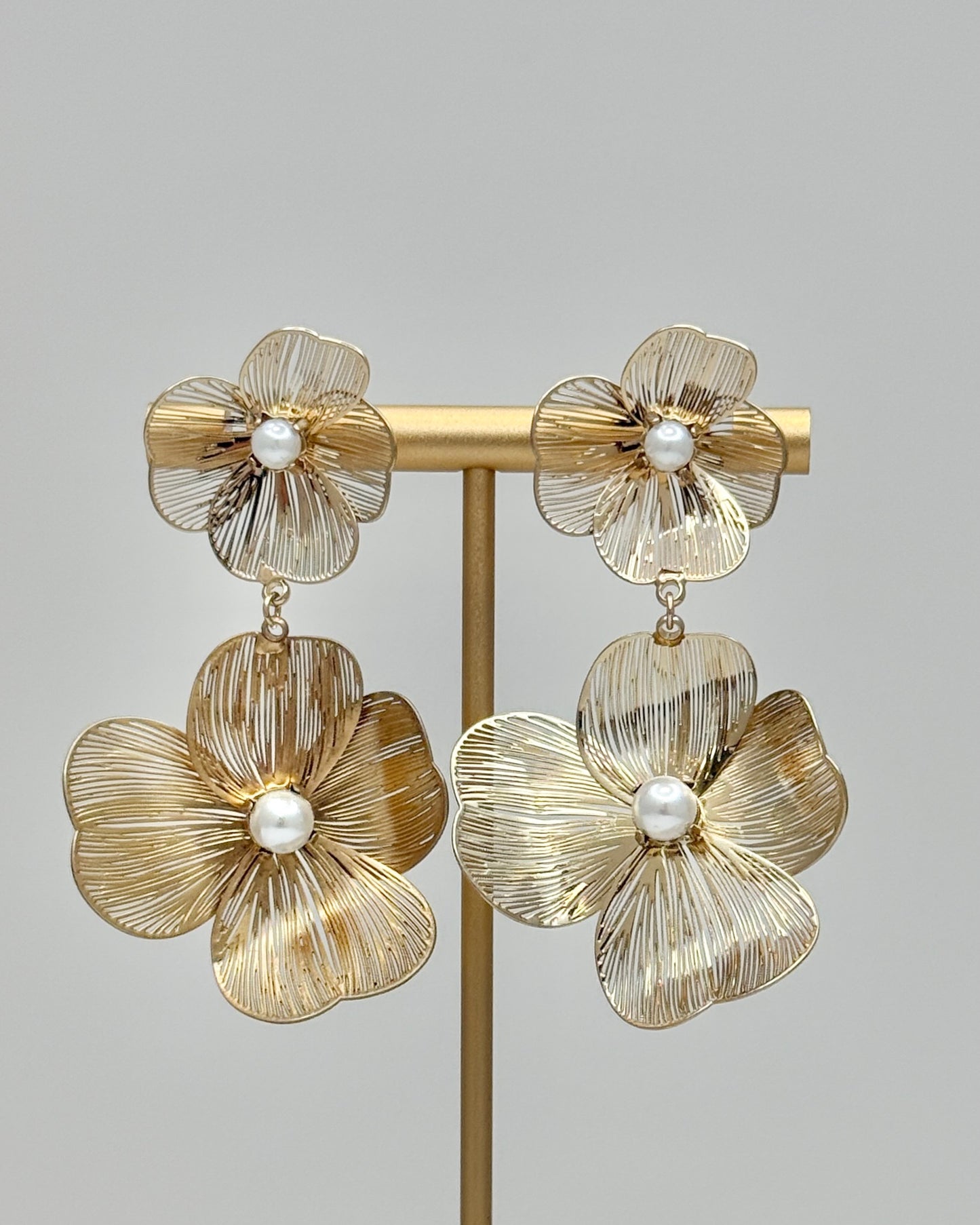 Double Flower and Pearl Earrings