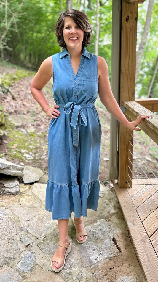 Naila Snap Midi Dress - Denim