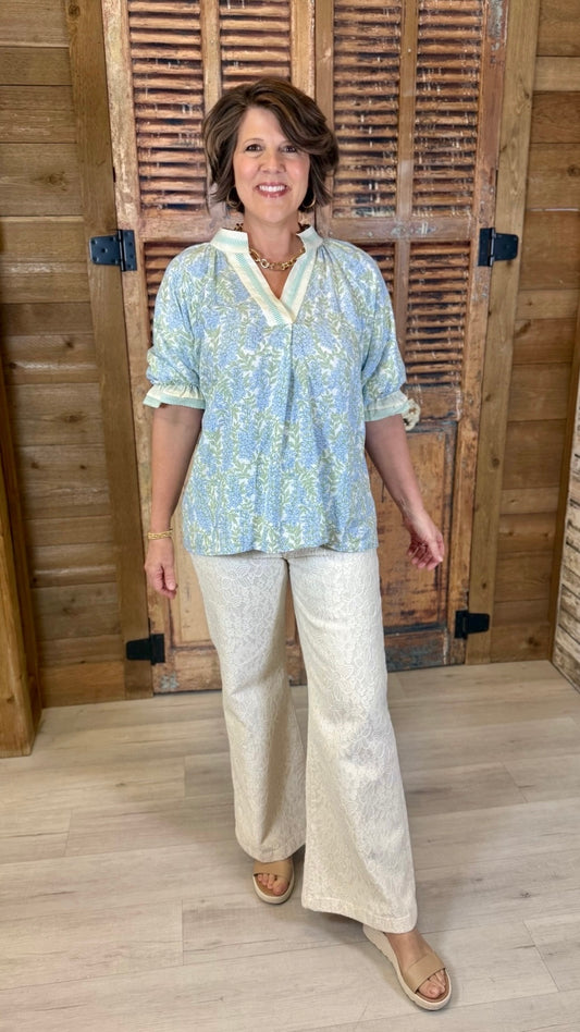 Brinley Blossoms Top - Sky Blue