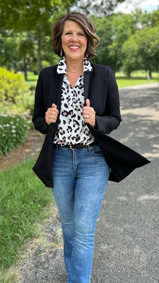 White Animal Print Blouse