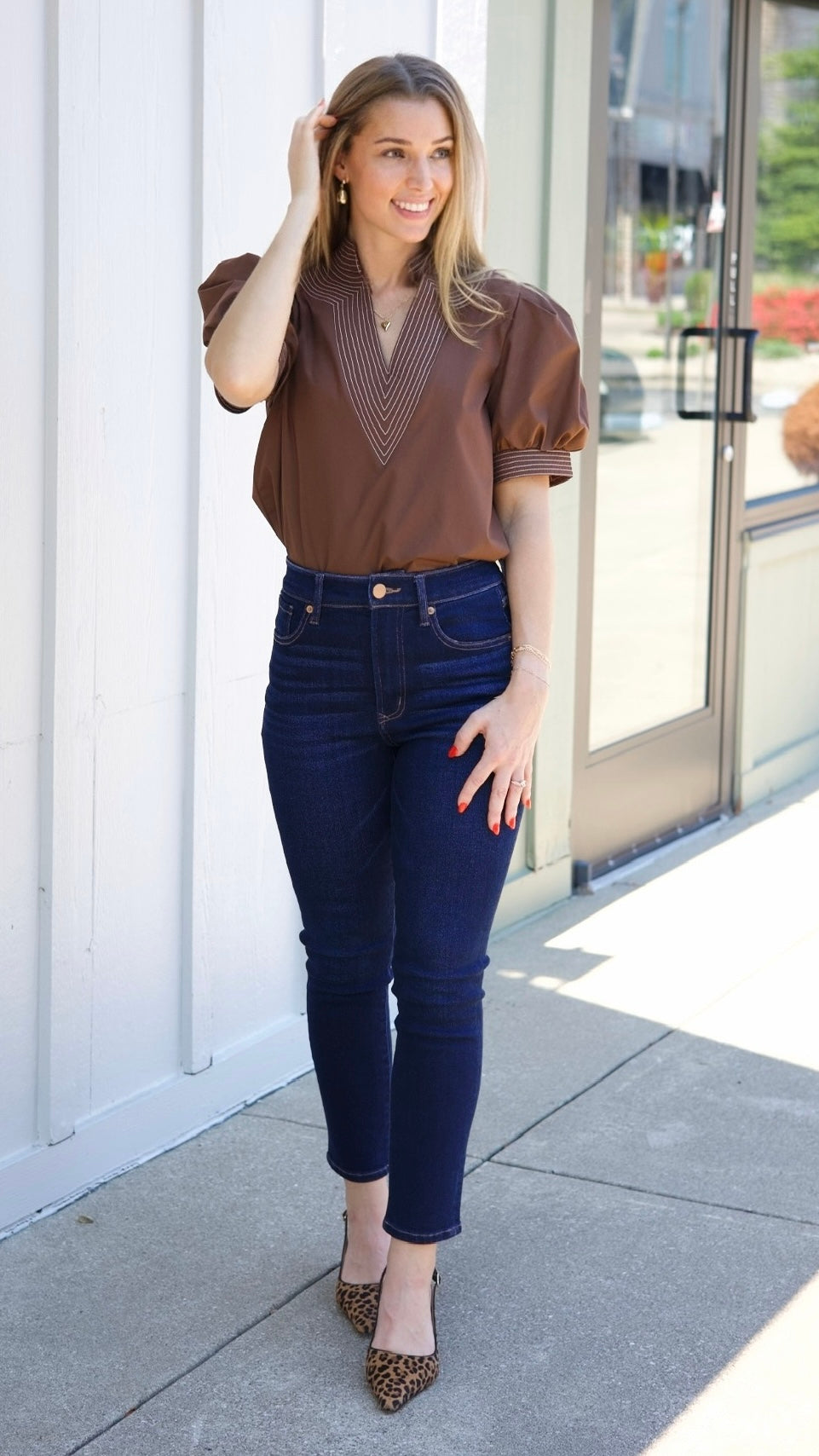 Charlotte Embroidered Top - Brown