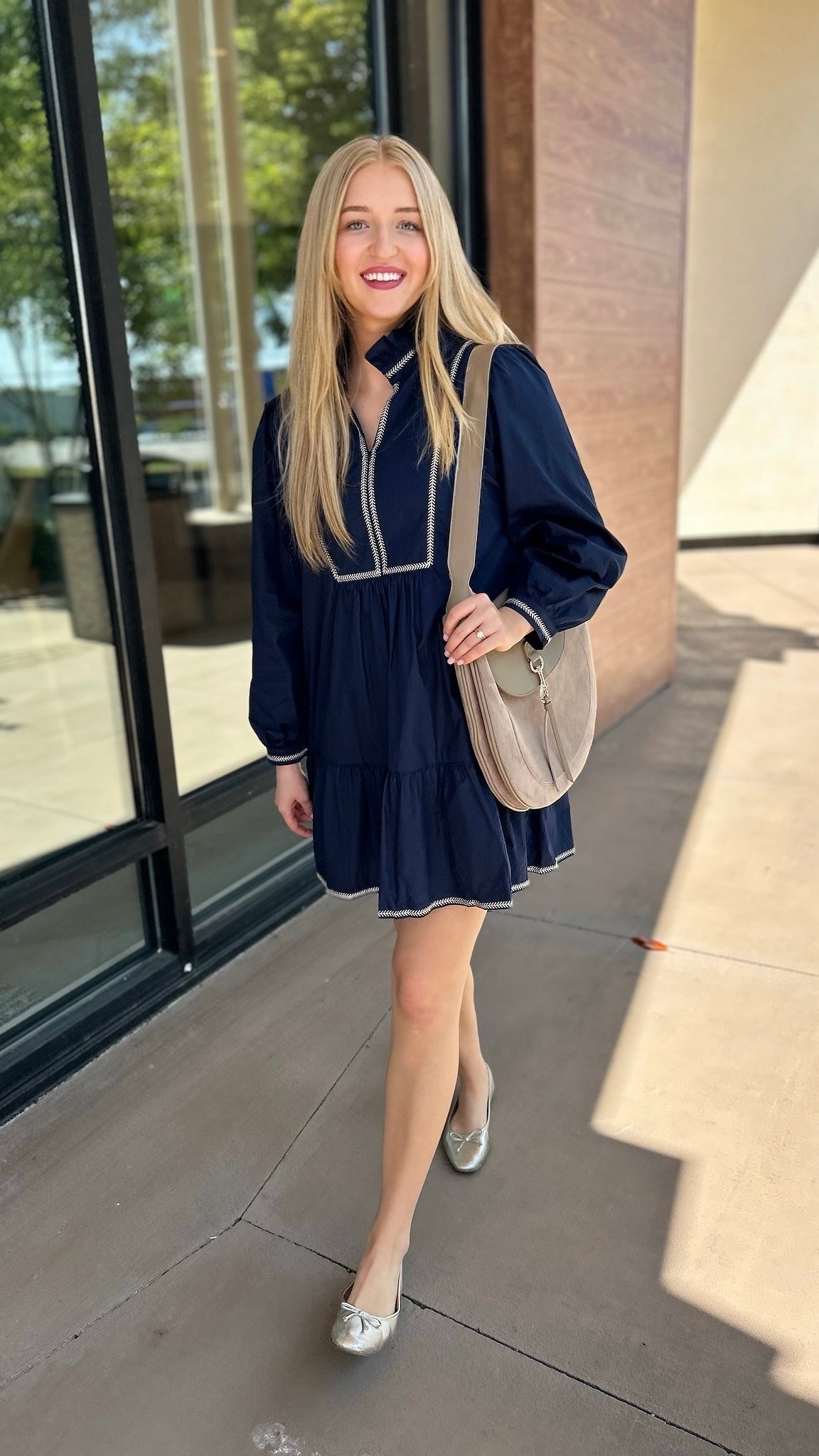 Emma Embroidered Dress - Navy