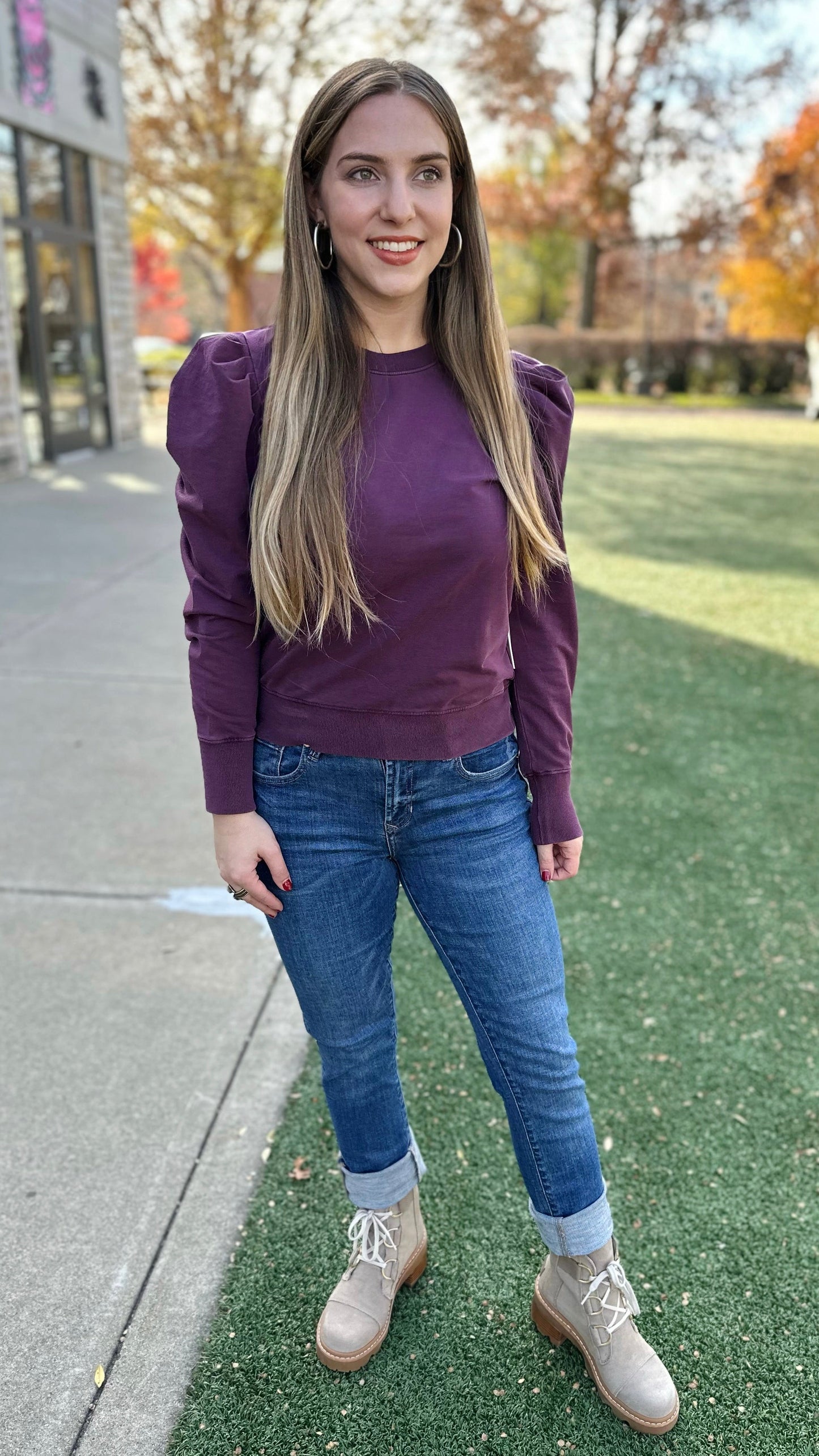 Another Love Vivian Puff Sleeve Top - Plum