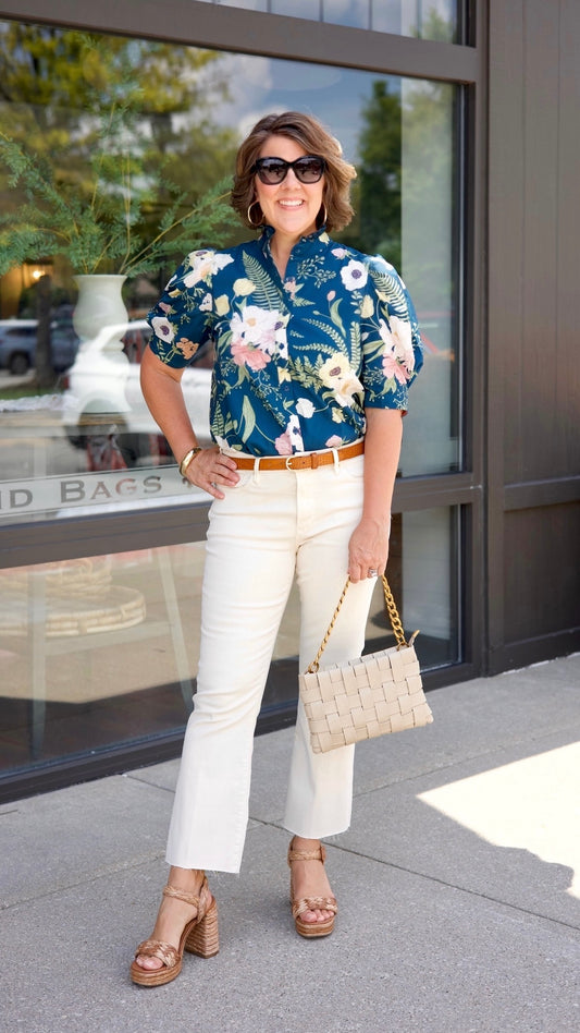 Emily Ruffle Floral Blouse - Teal