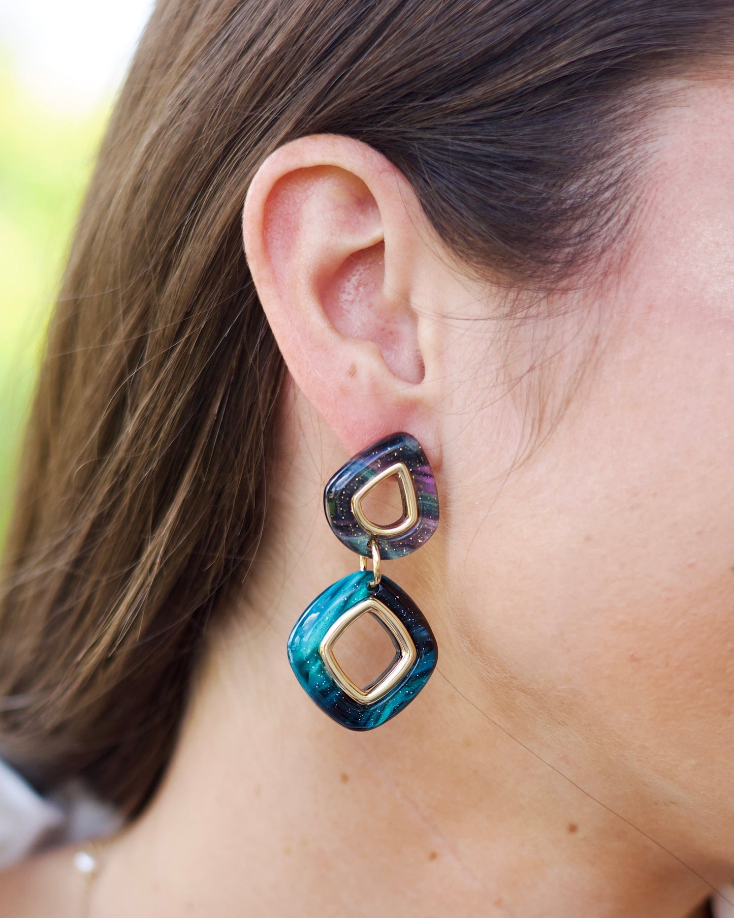 Teardrop Frame Drop Earrings - Emerald