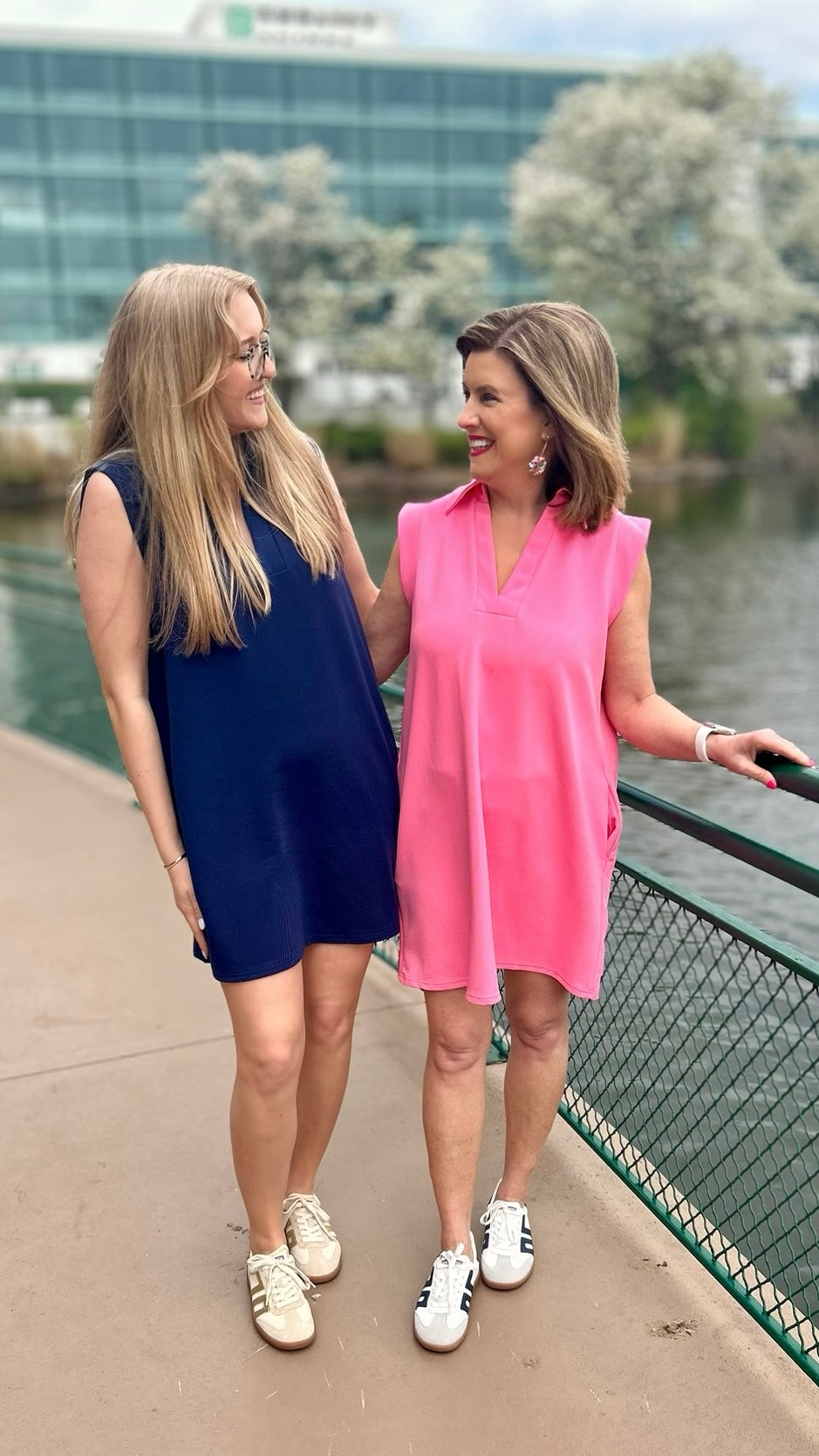 Lilian Ribbed Collard Dress - Pink