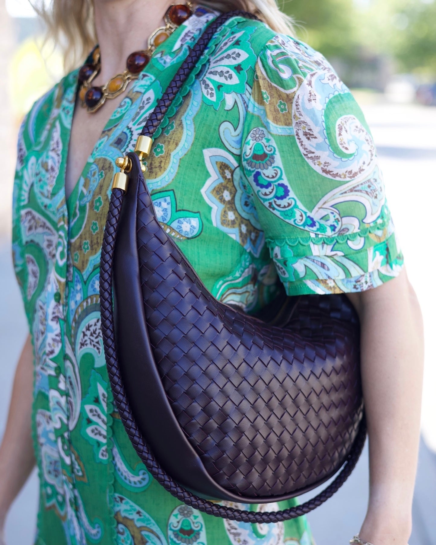 Woven Hobo Bag - Chocolate