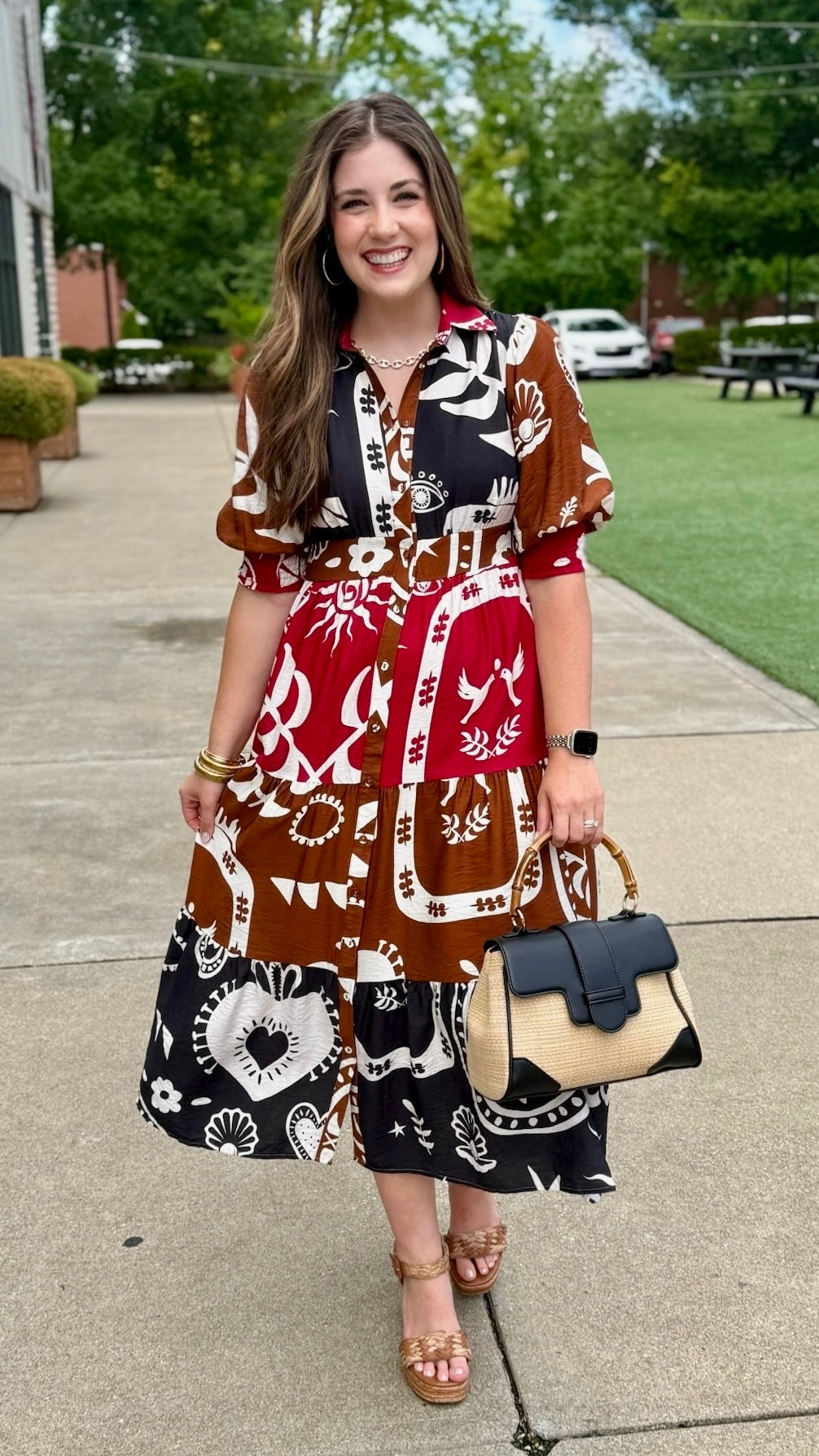 Adeline Color Block Smocked Waist Shirt Dress