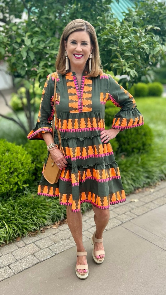 Ivy Jane Jacquard Tiered Dress - Dark Olive